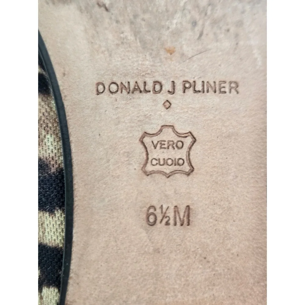 Donald J Pliner Tiger Print Ballet Flats Leather‎ Knot Detail Brown Black 6.5